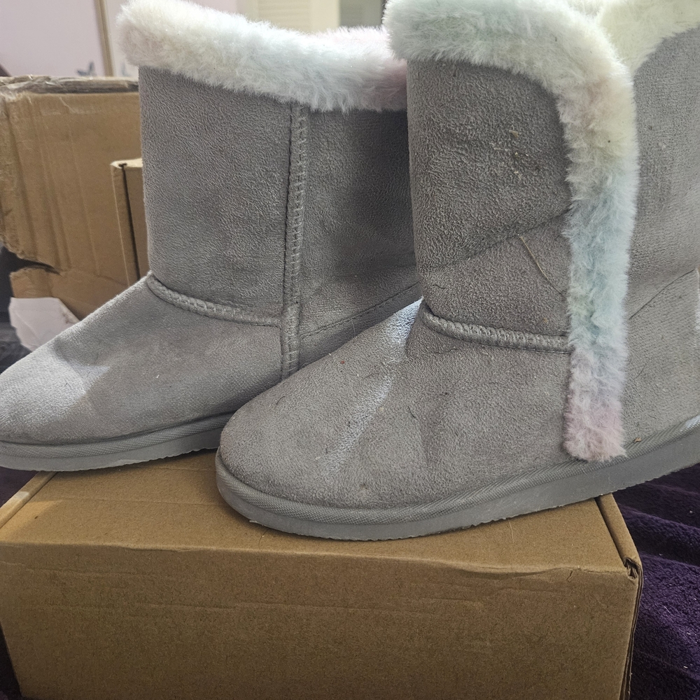 Cozy Gray Kids' Fur-Lined Boots